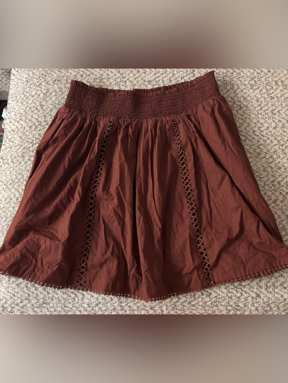 Anthropologie Rust Brown Smocked Waist Mini Skirt